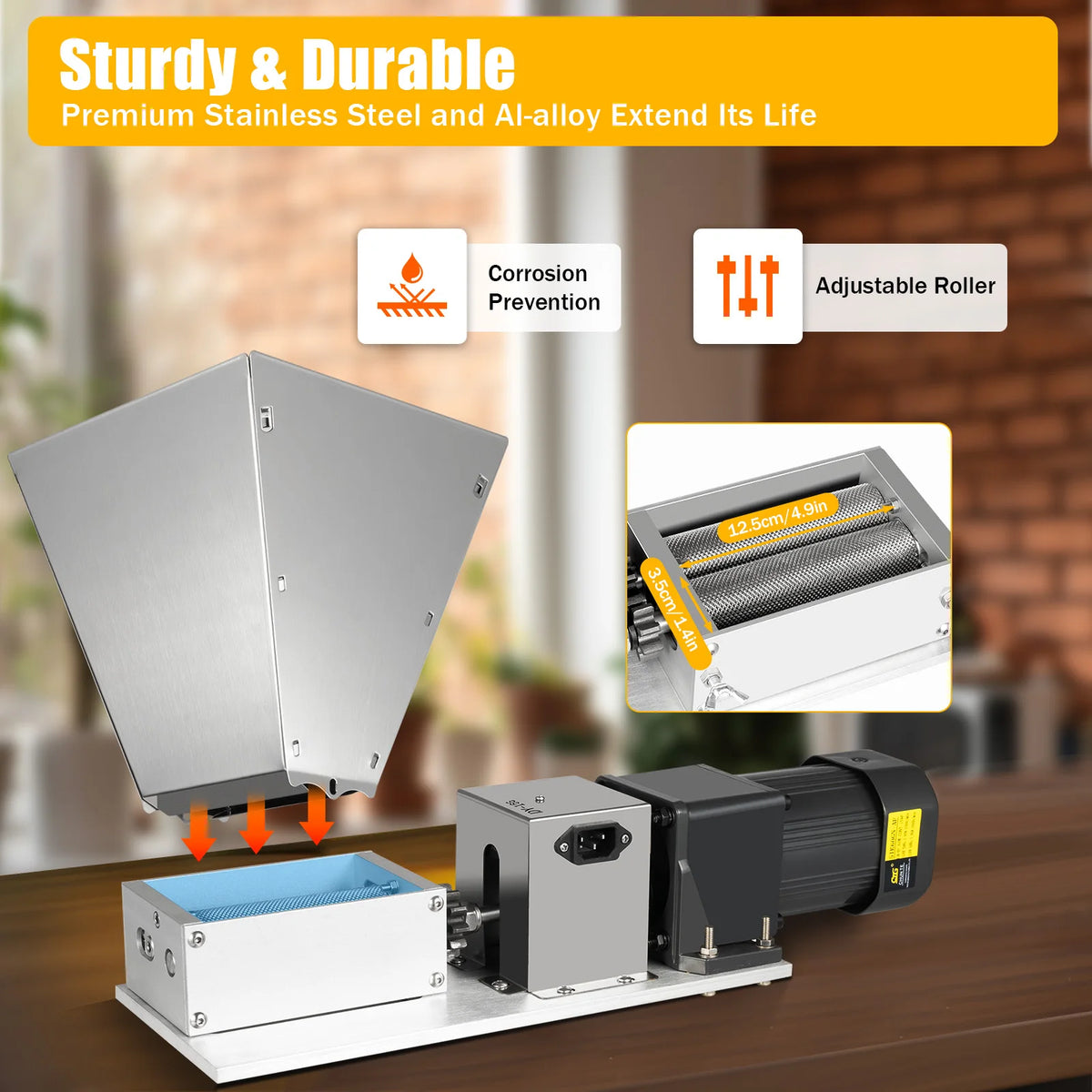 4L 220V Electric Grain Mill, 60W, 20kg/h, Adjustable Rollers