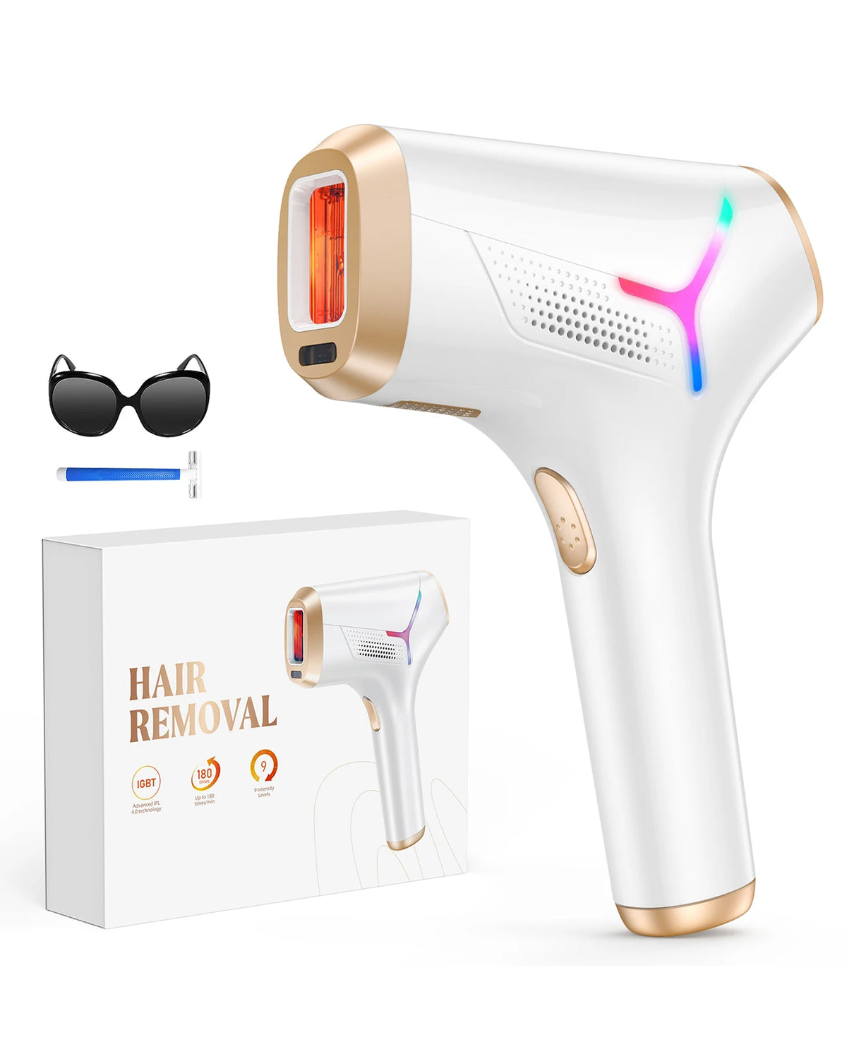 IPL Hair Removal Device – 990,000 Flashes, 9 Energy Levels, Painless Permanent Hair Removal for Women & Men, Face, Body & Bikini, US/EU/UK Plug