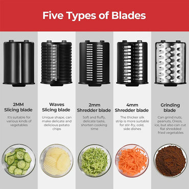 250W 5-in-1 Electric Vegetable Slicer Shredder Salad Shooter Cheese Grater Cutter for Carrot Cabbage Potato
