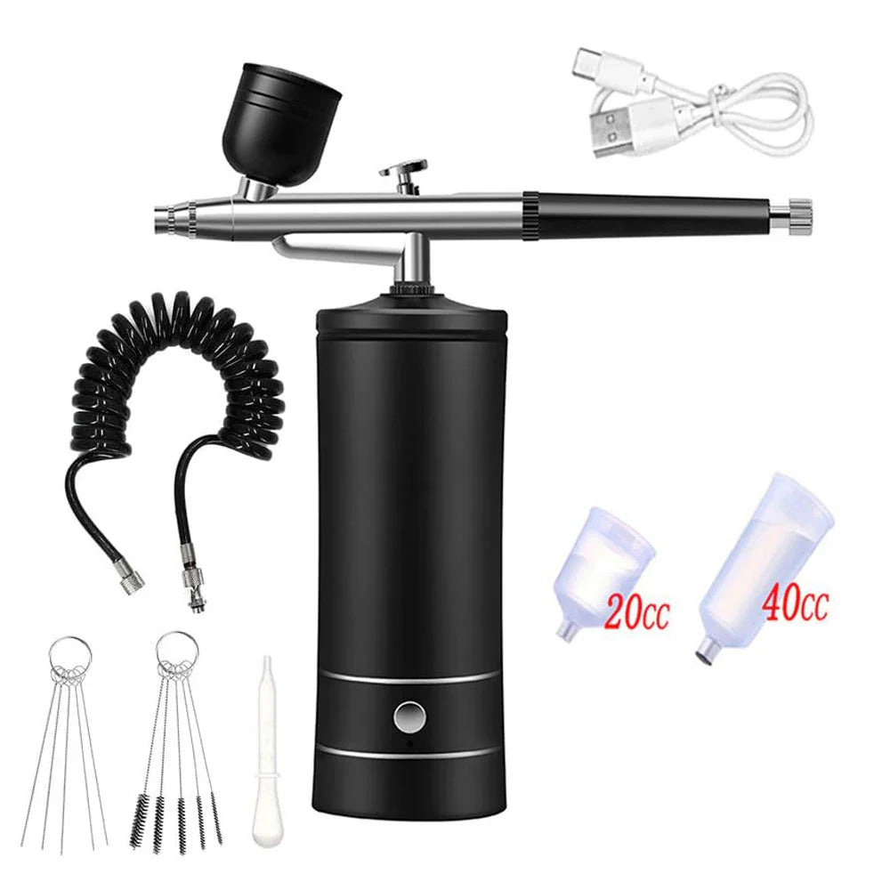 Portable Airbrush Compressor Kit for Nail Art, Cake Decorating & Crafts – 0.3mm Nozzle, Rechargeable