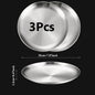 3-Piece Stainless Steel Round Shallow Plates Set – Rust-Resistant Camping, BBQ & Picnic Dishes (14–30 cm / 5.5–11.8 in)