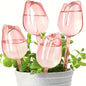 Pink Tulip Self-Watering Plant Globes — Automatic Indoor & Outdoor Drippers 9.4in x 2.6in (24cm x 6.5cm)