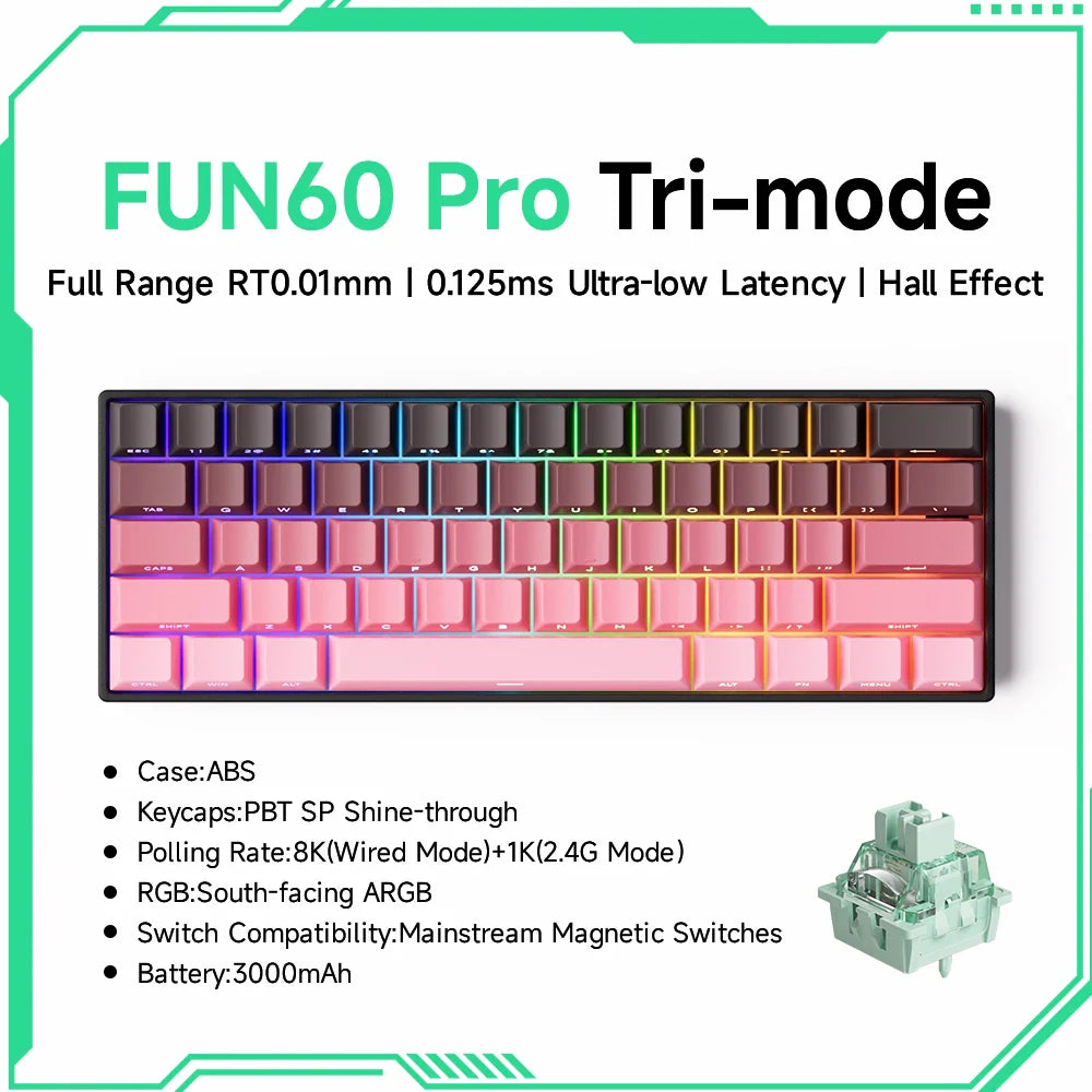 Magnetic Switch 60% & 65% Mechanical Gaming Keyboard - Rapid Trigger RT, 8K Polling, Hot-Swappable, RGB, Tri-Mode USB-C/BT/2.4G