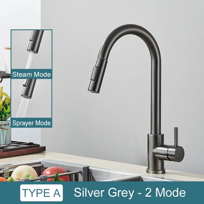 Black Pull-Out Kitchen Faucet Single-Handle Two-Function Deck-Mounted Mixer Hot and Cold