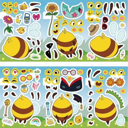 8/16/24PCS Toy Puzzle Stickers Cartoon Bee Expressions Make a Face Stickers DIY Handicrafts Waterproof Stickers