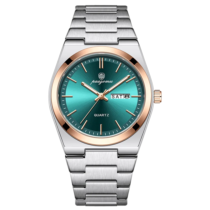 Men's Quartz Stainless Steel Watch 40-44mm Dial, 3ATM Water-Resistant Luminous Chronograph with Date