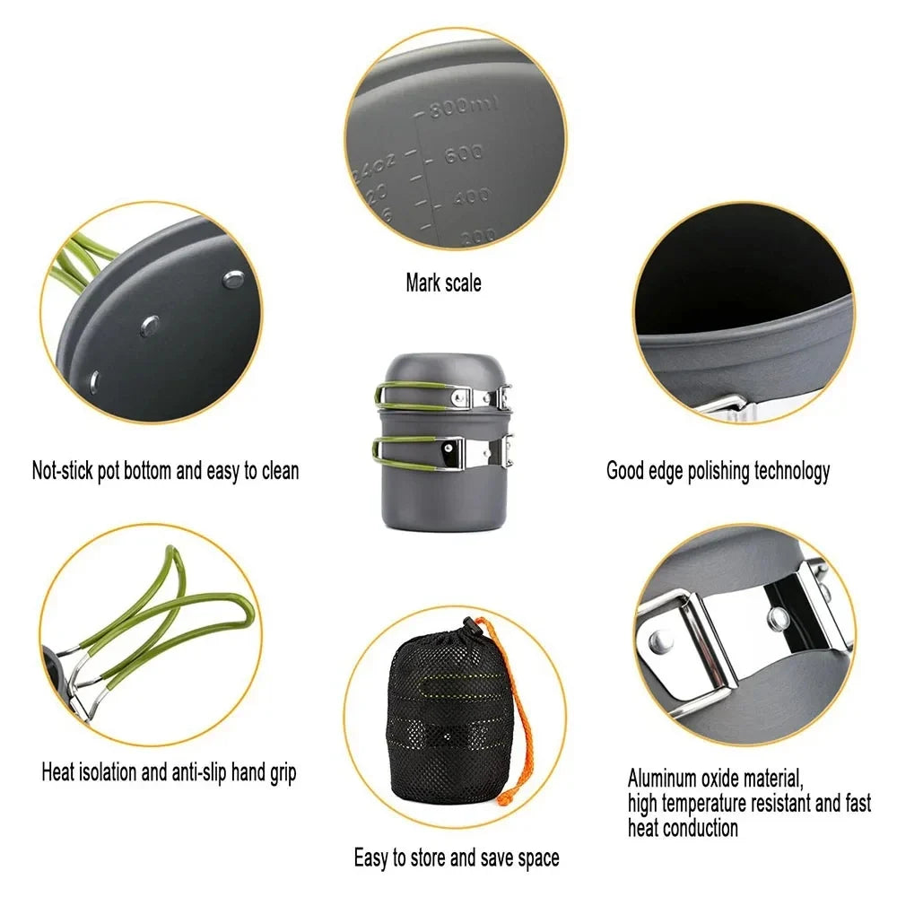 Camping Cookware Mess Kit Ultralight Camping Pot Set Outdoor Cooking