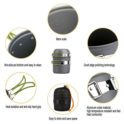 Camping Cookware Mess Kit Ultralight Camping Pot Set Outdoor Cooking