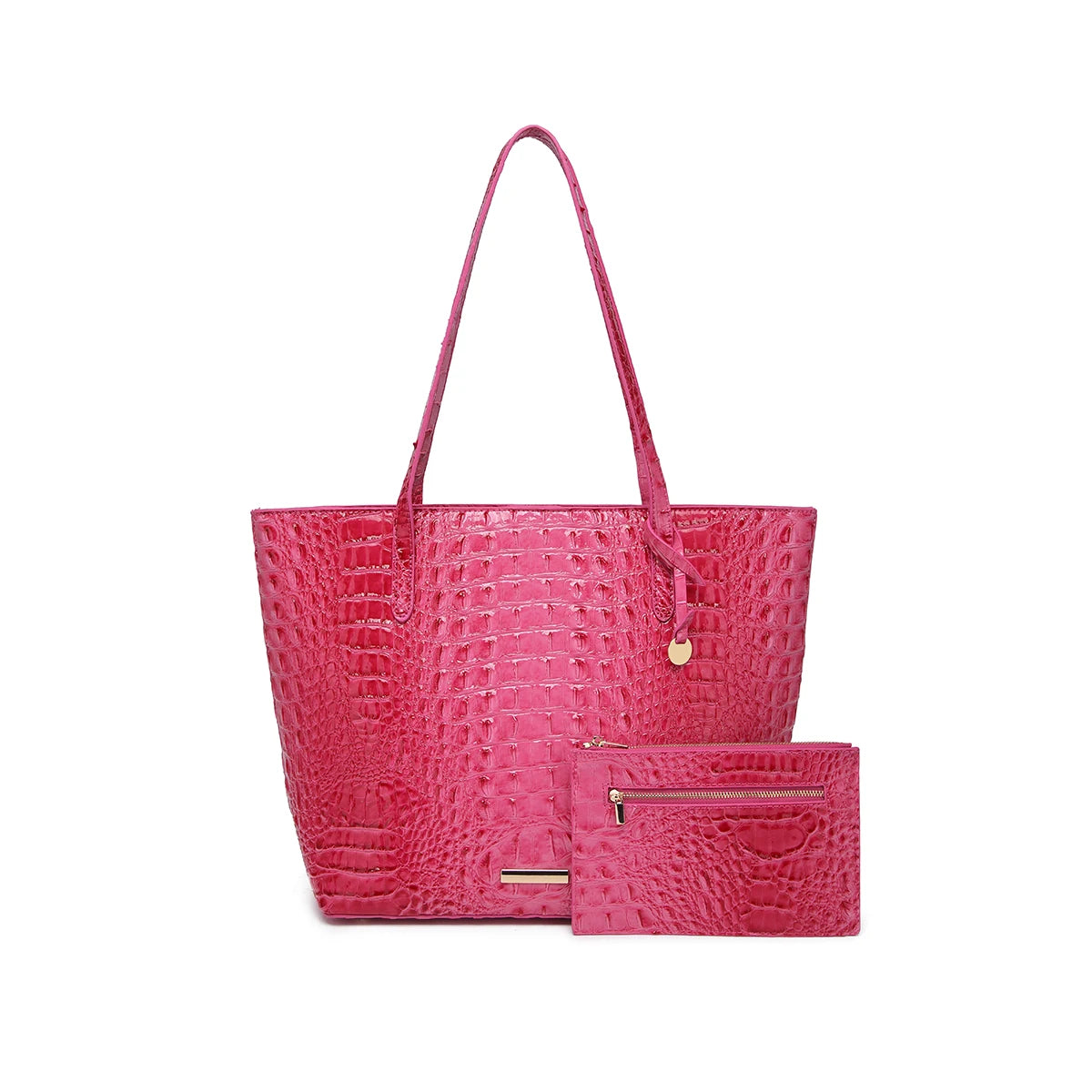 Crocodile-Embossed PU Leather Tote Bag Set – Spacious Bucket Shoulder Handbag with Detachable Zipper Pouch for Women, 14 Colors