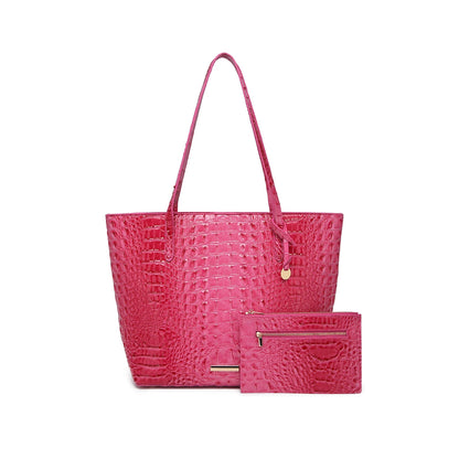 Crocodile-Embossed PU Leather Tote Bag Set – Spacious Bucket Shoulder Handbag with Detachable Zipper Pouch for Women, 14 Colors
