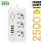 EU Power Strip 8 Outlets, 4 USB Fast Charging Ports, Overload Protection Extension Cord — 2m / 5m