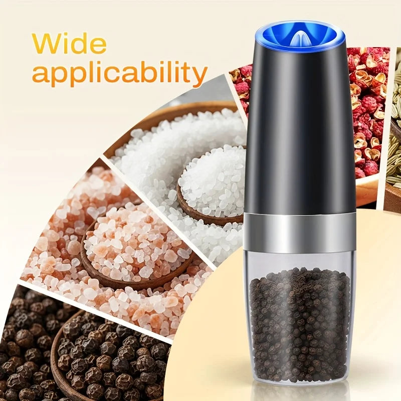 Electric Salt & Pepper Grinder Set – 2-Pack, Gravity-Sensing, LED Light, One-Hand Operation