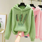 Women’s Feather Print Hoodie – Plus Velvet Loose Sweatshirt for Autumn & Winter Casual Wear