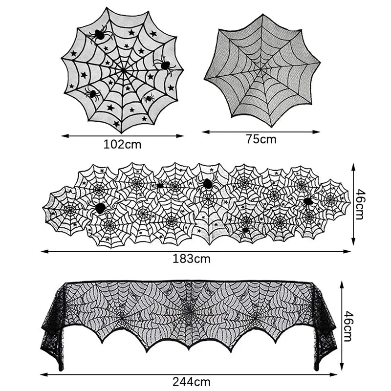 Black Halloween Spider Web Table Runner - 46 x 183 cm