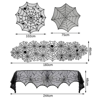 Black Halloween Spider Web Table Runner - 46 x 183 cm