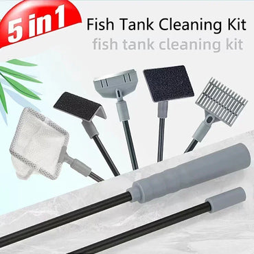 Aquarium Fish Tank Cleaning Kit 3-in-1 & 5-in-1 Algae Scraper Net Sponge Cleaner