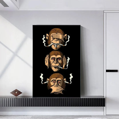 Classic Abstract Wall Art Funny Poster Humour Smoking Monkey HD Canvas Print Poster Home Living Room Bedroom Decoration