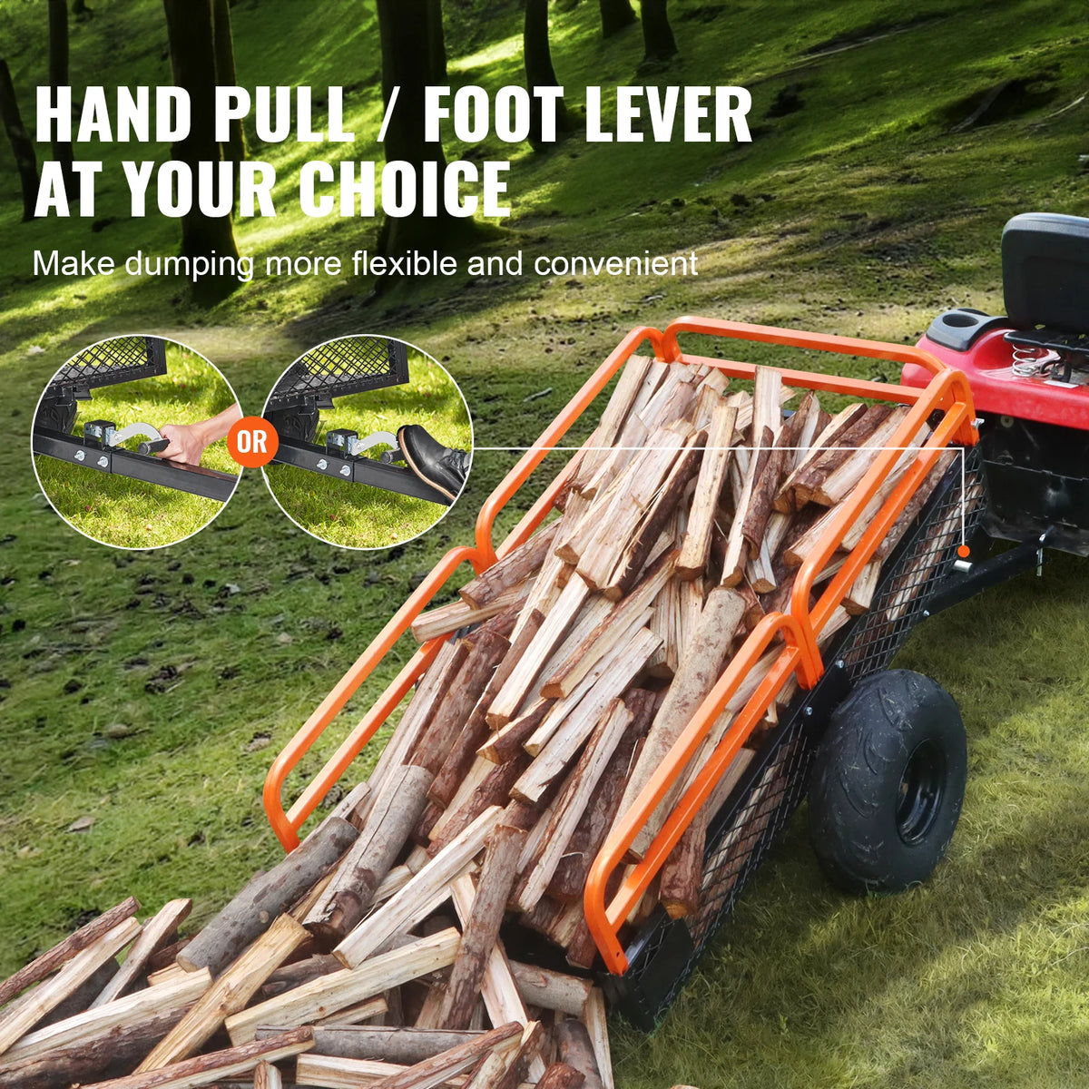 SucceBuy ATV Tow-Behind Dump Cart, Heavy-Duty Steel Trailer