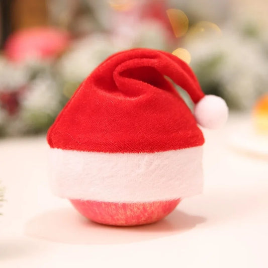 3 Stk./Set Mini Weihnachtsmütze Weihnachtsmannmütze Weihnachts Apfeltasche Weinflaschenverschluss Weihnachtsgeschenkverschluss für Neujahrsbaumschmuck Deko