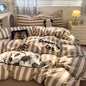 Brown Striped Bedding Set - Duvet Cover, Flat Sheet & Pillowcases (Single/Twin/Full/Queen)