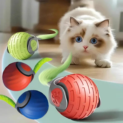 Automatic Rechargeable Cat Toy Ball — Motion-Activated Interactive Rolling Teaser with Plush Tail, USB-C