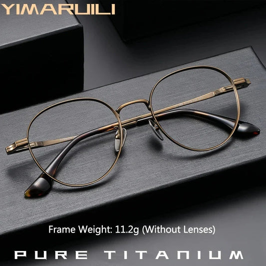 YIMARUILI Luxury Titanium Round Glasses – Retro Wide-Rimmed Frame