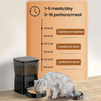 Automatic Pet Feeder Button Version - Programmable LCD Dry Food Dispenser for Cats & Dogs, Rechargeable