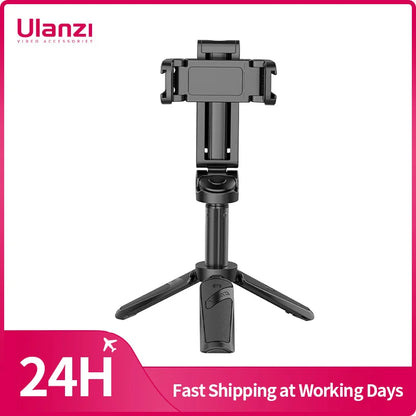 Ulanzi JJ02 Tripod with Remote Folded Wireless Selfie Stick for Smartphone iPhone Android with Phone Clip Cold Shoe
