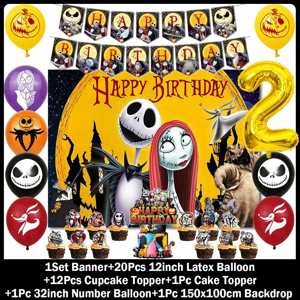 Halloween Birthday Party Decoration Kit with Balloons and Backdrop Options