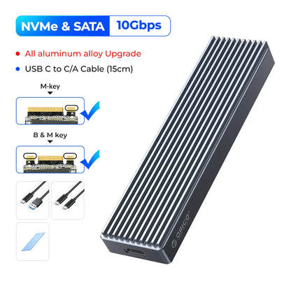 M.2 NVMe & SATA SSD Enclosure USB-C 10Gbps/20Gbps — 2230–2280 Supported