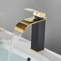 Brushed Gold Waterfall Bathroom Faucet - Single Lever Deck-Mount Basin Mixer, Single Hole, Stainless Steel Ceramic Valve