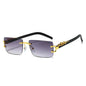 Rimless Rectangular Sunglasses with Cheetah Accent, UV400 Sun Protection, Unisex
