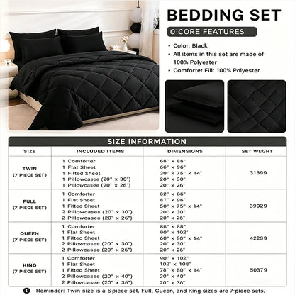 easYum Brushed Polyester Bedding Set - 7-Piece Quilted Comforter Set with Duvet Covers, Bed Sheet & Pillowcases, Twin/Full/Queen/King