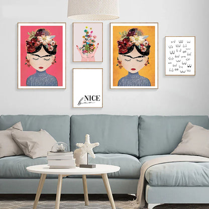 Boho Feminist Boobs Flower Hands Poster Print Canvas Painting Room Decor Frida K Art Work Picture Wall Art for Living Room Decor