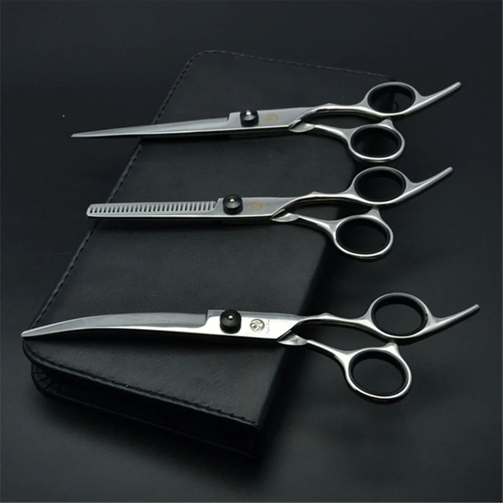 Dog Grooming Scissors Set 6" (15 cm) & 7" (17.5 cm) Stainless Steel Pet Shears — Thinning, Curved & Cutting