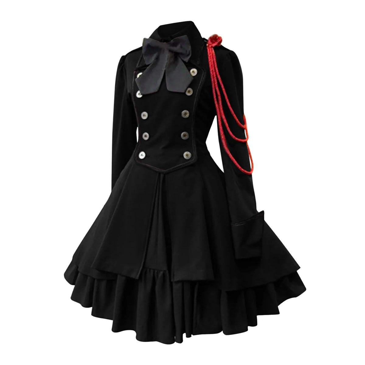 MAIGSWHOO Plus Size Gothic Lolita A-Line Princess Dress – Bow Collar, Trumpet Sleeve, Lace-Up Ruffles, Medieval Retro Style, S–5XL