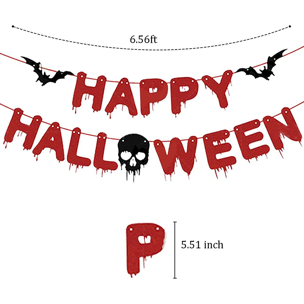Halloween Banner & Bloody Butcher Knife Paper Garland Set – Happy Halloween Sign & Killer Tools Garland for Haunted House & Party Decor