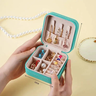 Mini Jewelry Travel Box - PU Leather Ring, Earring & Necklace Organizer