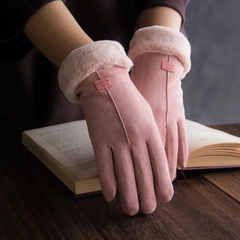 Women’s Furry Winter Gloves - Wrist-Length Full-Finger Touchscreen Mittens for Outdoor Sports