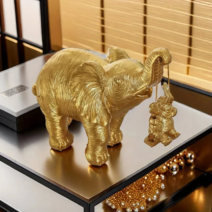 1 Piece of Gold and Silver Mother and Child Elephant Statue Ornament, Mother Holding Baby Elephant in a Warm Pose, Living Room Tabletop, Home Decor Creative Display Item