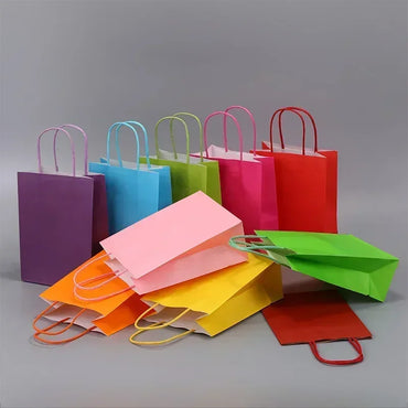 10PCS Colorful Kraft Paper Gift Bags – Handheld Candy & Party Favor Bags for Wedding, Birthday & Party Decorations