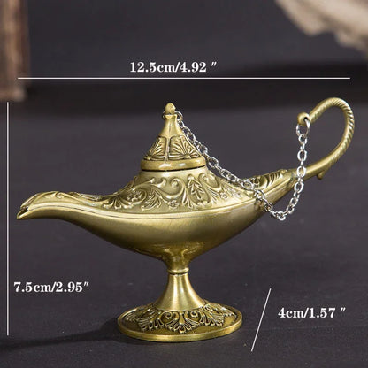 12cm(4.7")Classic Rare Hollow Legend Aladdin Magic Genie Lamps Incense Burners Retro Wishing Oil Lamp Home Decor Gift