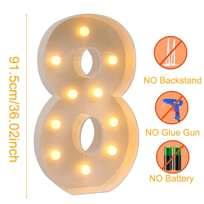 91.5cm Giant Led Light Birthday Number Figure 1st Birthday Anniversary Wedding Baby Shower Decor 30 40 50 Birthday Number Frame