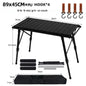 Folding IGT Camping Table – Portable Aluminum Frame with Wood-Grain Top, Adjustable Height 38–55 cm (15–22 in), 95×45 cm Surface (37×18 in) – Compact Foldable Picnic & BBQ Table