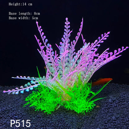 Artificial Aquarium Plants – Plastic Underwater Green Shrubs with Resin Base, Fish Tank Decoration