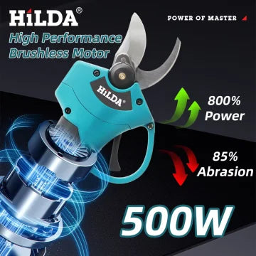 Brushless Cordless Electric Pruning Shears 500W - 18V Battery Compatible Bypass Pruner for Fruit Trees
