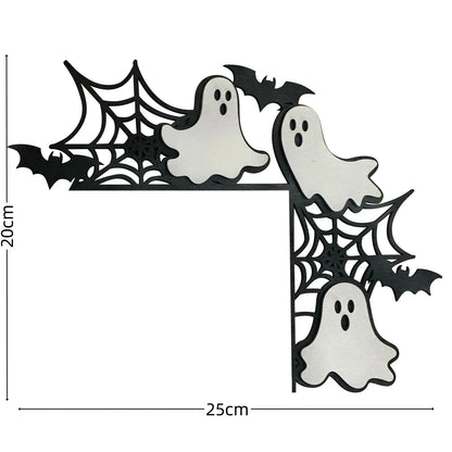 Halloween Wooden Door Frame Corner Decoration – Gothic Spider, Bat & Ghost Ornament for Home Door & Window – 8 Designs