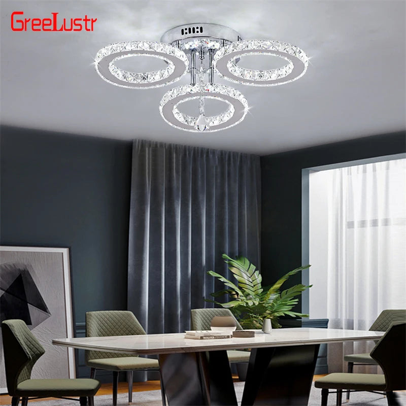 GreeLustr Modern LED Crystal Ring Chandelier – Dimmable Ceiling Pendant Light for Living Room, Bedroom & Dining Room (3 or 5 Rings)