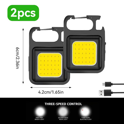 Mini COB LED Keychain Flashlight - Emergency Work Light, 1 or 2 Pack
