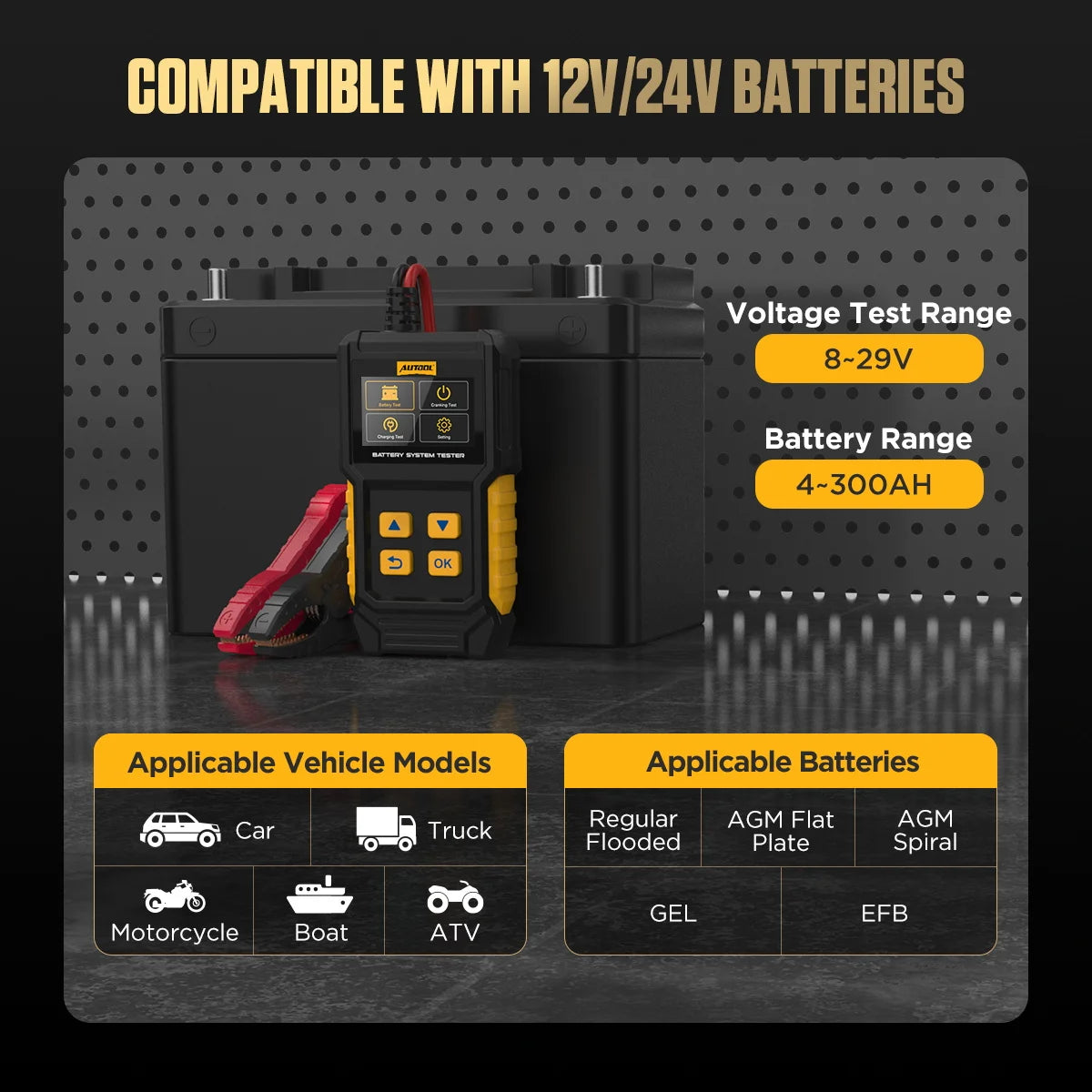AUTOOL BT360 12V Auto Battery Tester 12v Car battery analyzer Cranking Multi-Language Diagnostic Tool